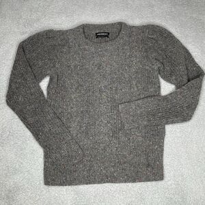 Something Navy Cable Knit Sweater Womens Small Gray Puff Shoulder Speckled Wool